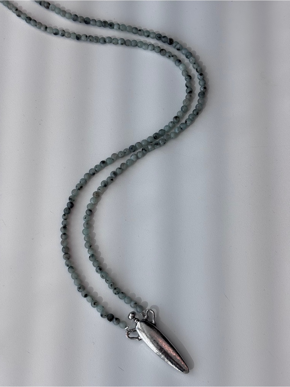 Silver Tone Perfume Bottle labradorite Stone Strand Necklace